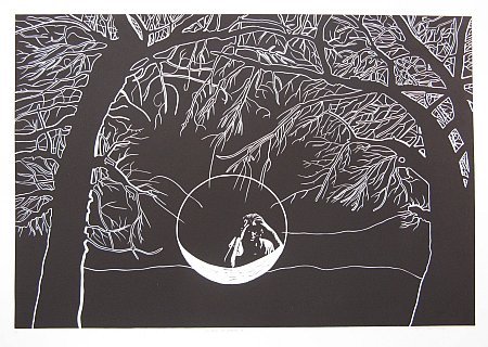 Click the image for a view of: He shall not forsaken me. 2008. linocut. edition 5. 700X1000mm