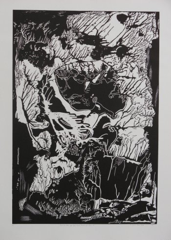 Click the image for a view of: Wanting what you have simply because you have it. 2008. linocut. edition 5. 1000X700mm