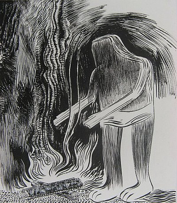 Click the image for a view of: Untitled (Man by fire). 2008. Pen & Ink.