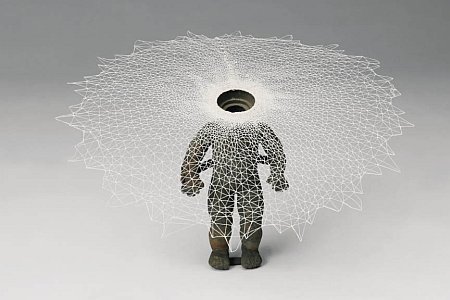 Click the image for a view of: Human Constellations. 2007-2008 5767-5768. Handmade lace, bronze figure