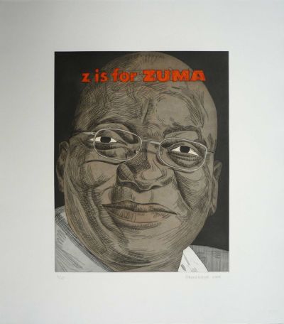 Click the image for a view of: Anton Kannemeyer. Z is for Zuma. 2008. Etching. Edition 25