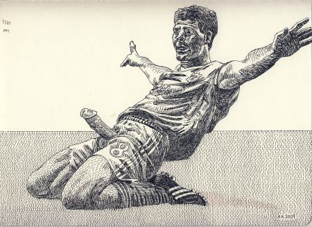Click the image for a view of: Anton Kannemeyer. Soccer star. 2009. Pen & ink