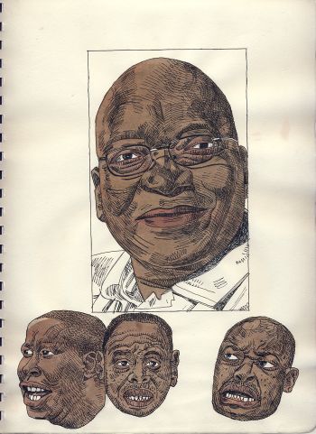 Click the image for a view of: Anton Kannemeyer. Four heads. Pen & ink