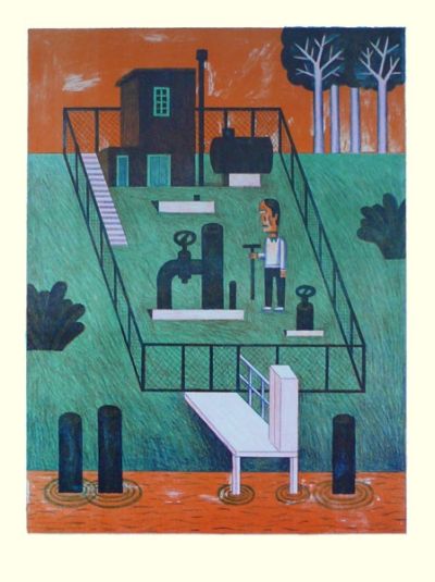 Click the image for a view of: Henning Wagenbreth. Pump Station. Lithograph