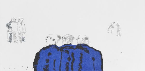 Click the image for a view of: Robert Hodgins. New boys! 2008. Etching. Edition sold out