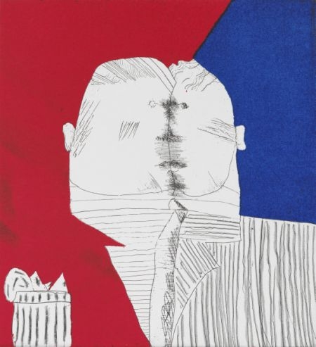 Click the image for a view of: Robert Hodgins. New boy on the block. 2008. Etching
