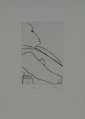 Click the image for a view of: Robert Hodgins. Your case is...? 2008. Etching.