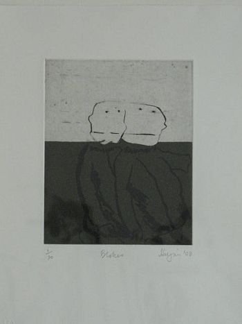 Click the image for a view of: Robert Hodgins. Blokes. 2008. Etching. Edition sold out