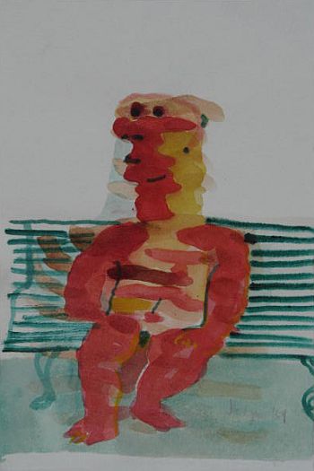 Click the image for a view of: Robert Hodgins. Untitled VI (green bench). 2009. Watercolour