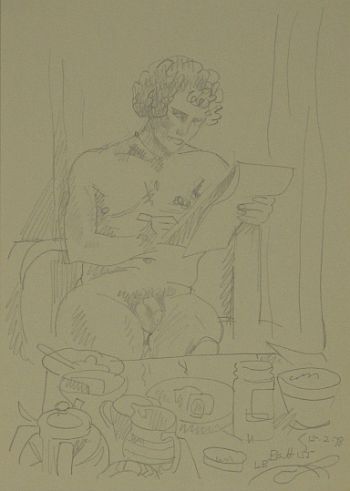 Click the image for a view of: Untitled (Mark sketching). 1978. Pencil on paper. 298X209mm