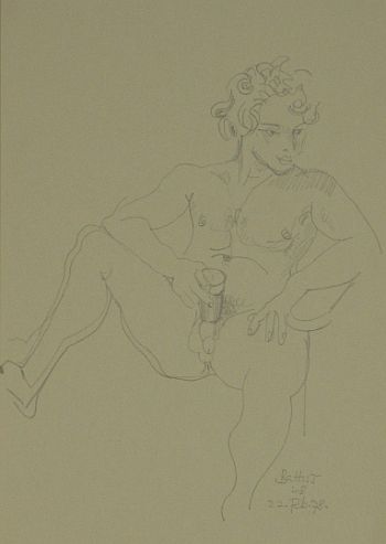 Click the image for a view of: Untitled (male nude on chair). 1978. Pencil on paper. 298X209mm