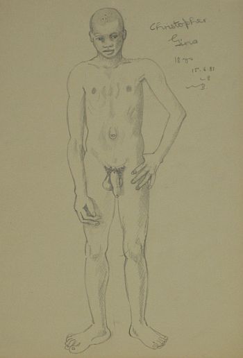 Click the image for a view of: Untitled (Christopher Gina). 1981. Pencil on paper. 337X229mm