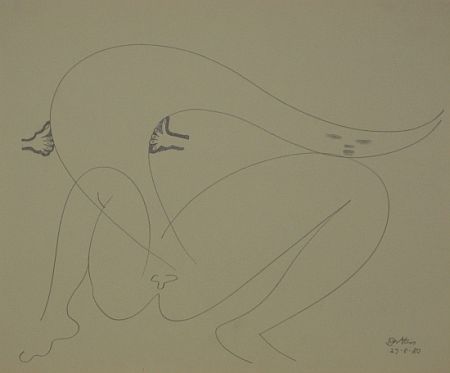 Click the image for a view of: Untitled.1980. Pencil on paper. 383X430mm