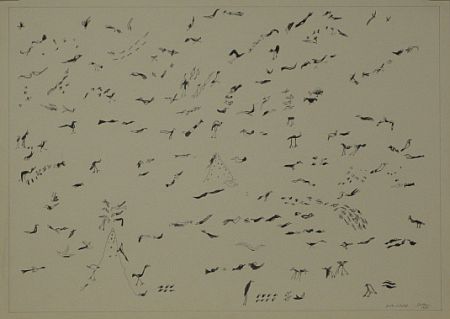 Click the image for a view of: Bird World. 1980. Pen & ink. 364X509mm