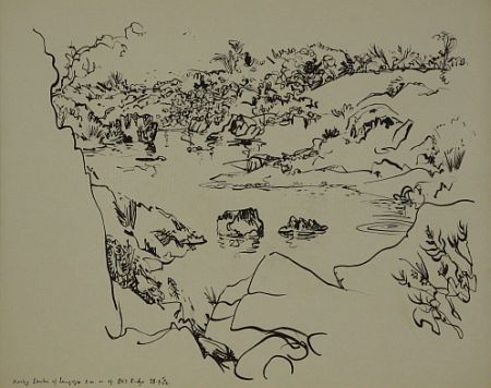 Click the image for a view of: Rocky Banks of Limpopo. 1952. Brush & ink. 345X437mm