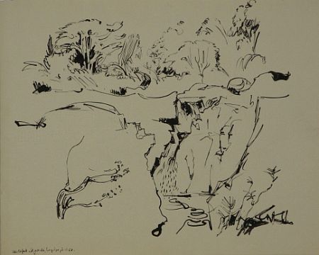 Click the image for a view of: Waterfall. 1952. Brush & ink. 345X455mm