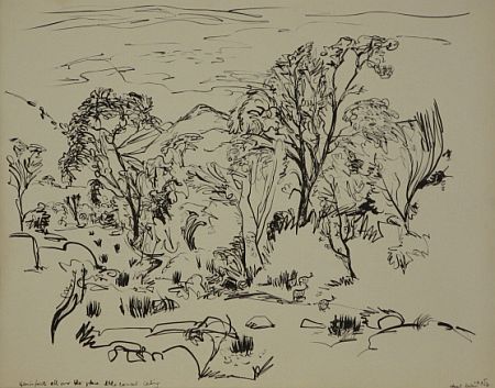 Click the image for a view of: Guinea fowl. 1952. Brush & ink. 345X437mm