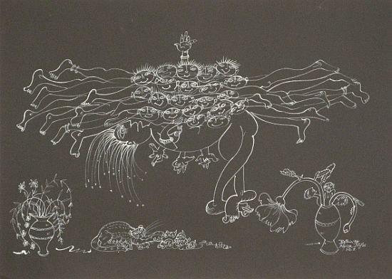 Click the image for a view of: African Myths No 3. 1981. White pen on black paper. 502X700mm