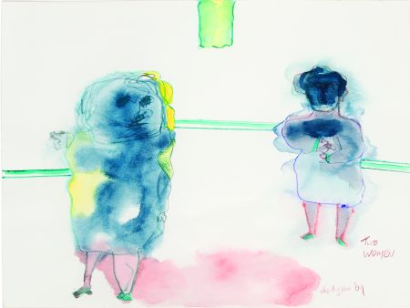 Click the image for a view of: Two women. 2009. Watercolour, watercolour pencil, pencil. 380X503mm