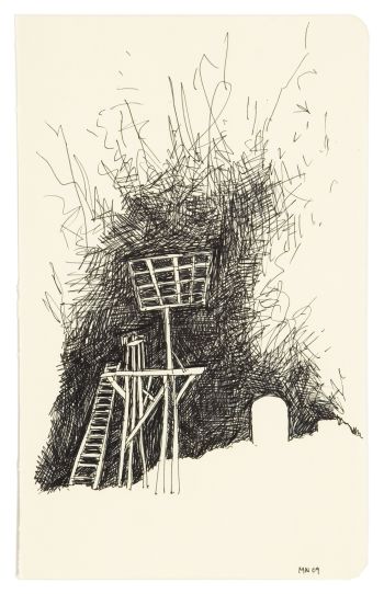 Click the image for a view of: Observatory drawing 3. 2009. Pen & ink. 210X128mm