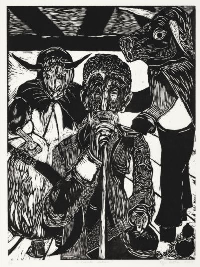 Click the image for a view of: n Laaste seties? 2009. Woodcut. Edition 3. 765X570mm