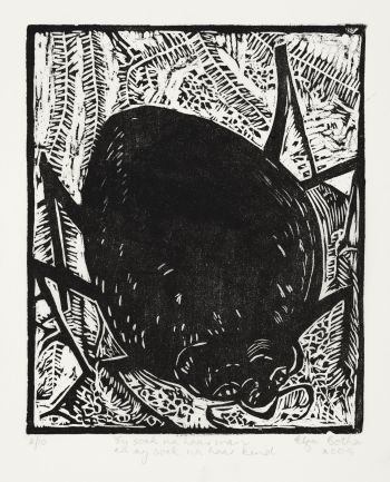 Click the image for a view of: Sy soek na haar man... 2008. Woodcut. Edition 10. Image 300X245mm