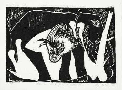 Click the image for a view of: Oom olifant jou reuse dier. 2010. Linocut. Edition 10. 195X280mm