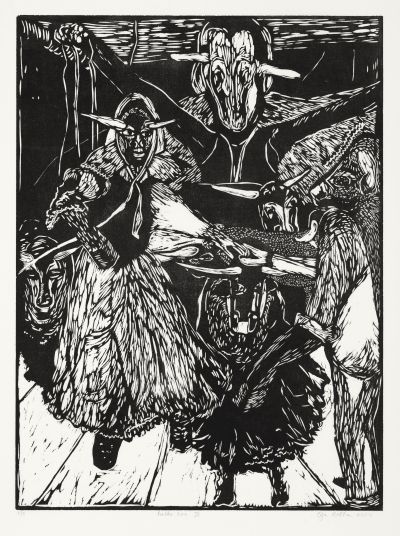 Click the image for a view of: Ballke toe III. 2008. Woodcut. Edition 3. Image 765X565mm