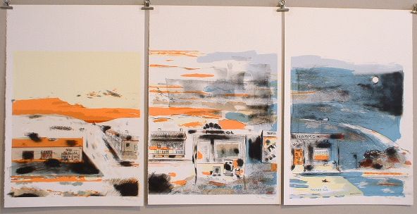 Click the image for a view of: Robert Hodgins. These Sundays triptych. 1997/8. Silkscreen, lithograph.