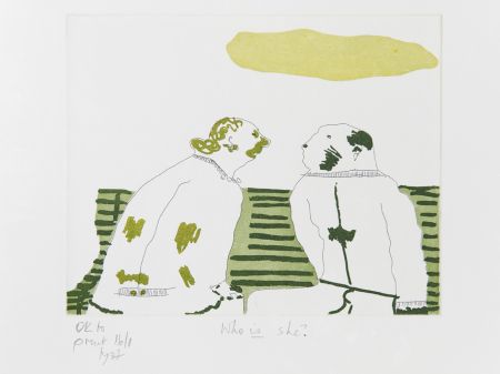 Click the image for a view of: Robert Hodgins. Who is she?. 2008. Etching. 16/20. 305X315 mm