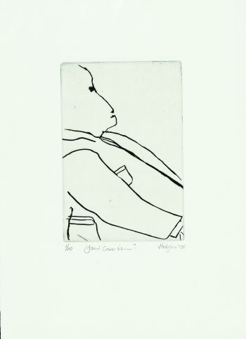Click the image for a view of: Robert Hodgins. Your case is? 2009. Etching. 11/20. 390X285 mm