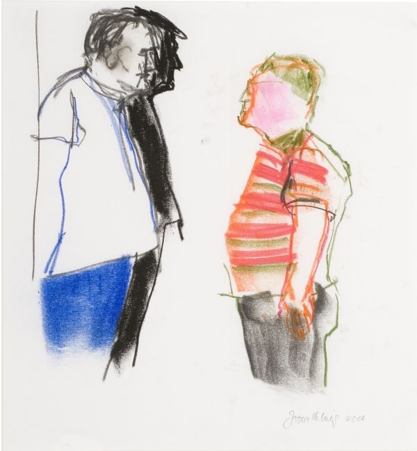 Click the image for a view of: Jan Neethling. Untitled (Rob triple portrait). 2006. Pastel, charcoal. 420X380mm