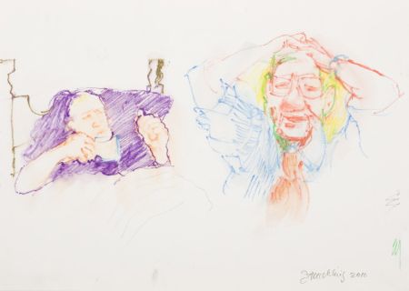 Click the image for a view of: Jan Neethling. Untitled (Rob double portrait). 2010. Water colour pencil. 297X420 mm