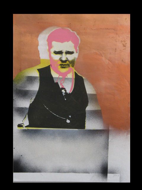 Click the image for a view of: Robert Hodgins. Pretty Boy Floyd. 1980. Mixed media. 590X415mm
