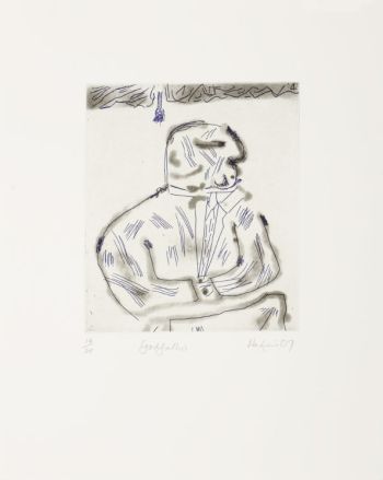Click the image for a view of: Robert Hodgins. Godfather. 2007. Line etching, spitbite.14/20. 340X275 mm