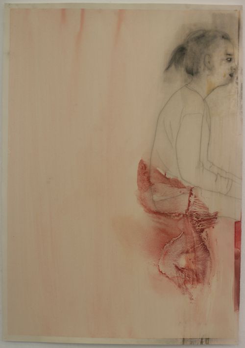 Click the image for a view of: Terry Kurgan. Untitled (red edge). 2011. charcoal, pencil, beeswax, oil on Fabriano paper primed with rabbit-skin glue. 1000X700mm