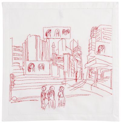 Click the image for a view of: Visit to Johannesburg XI. 2011. Cotton thread on fabric. 500X480mm