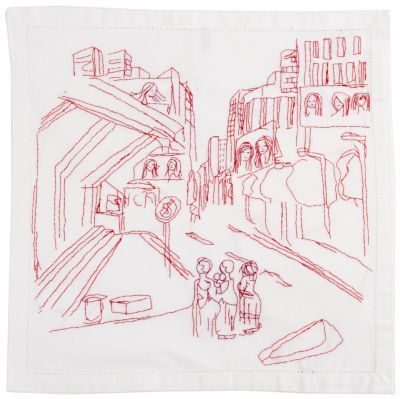 Click the image for a view of: Visit to Johannesburg XIV. 2011. Cotton thread on fabric. 500X480mm