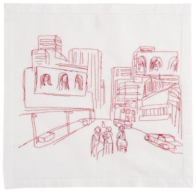 Click the image for a view of: Visit to Johannesburg XIII. 2011. Cotton thread on fabric. 500X480mm