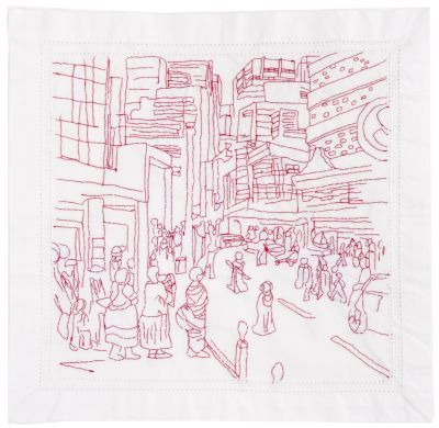 Click the image for a view of: Visit to Johannesburg X. 2011. Cotton thread on fabric. 420X445mm