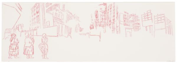 Click the image for a view of: Johannesburg I. 2011. Watercolour pencil on paper. 300X860mm