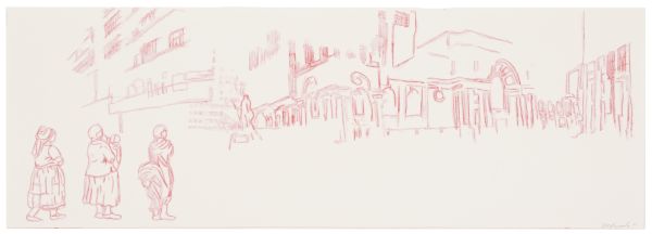 Click the image for a view of: Johannesburg II. 2011. Watercolour pencil on paper. 300X860mm
