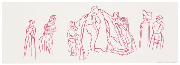 Click the image for a view of: Covering Sarah IX. 2011. Ink on paper. 300X860mm