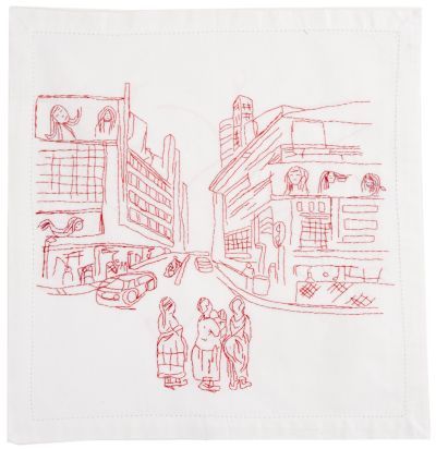Click the image for a view of: Visit to Johannesburg II. 2011. Cotton thread on fabric. 500X480mm