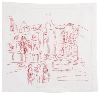 Click the image for a view of: Visit to Johannesburg IV. 2011. Cotton thread on fabric. 500X480mm