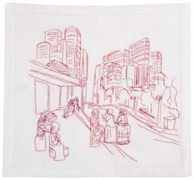 Click the image for a view of: Visit to Johannesburg V. 2011. Cotton thread on fabric. 500X480mm