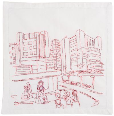 Click the image for a view of: Visit to Johannesburg VI. 2011. Cotton thread on fabric. 500X480mm