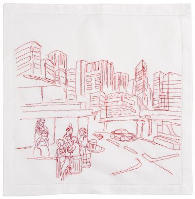 Click the image for a view of: Visit to Johannesburg VIII. 2011. Cotton thread on fabric. 500X480mm