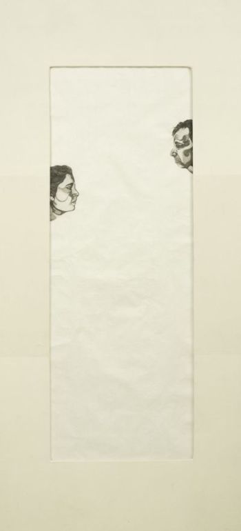 Click the image for a view of: Position/Opposition. 2011. Artist book installation 1. Drypoint, letterpress, etching & aquatint, lithograph and drawing on Thai mulberry paper & muslin. 2,3m highX1,2mX10m