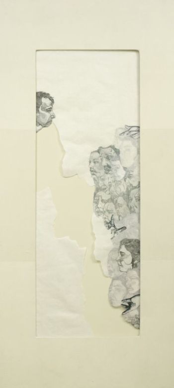 Click the image for a view of: Position/Opposition. 2011. Artist book installation 2. Drypoint, letterpress, etching & aquatint, lithograph and drawing on Thai mulberry paper & muslin. 2,3m highX1,2mX10m